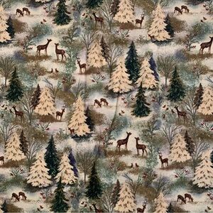 Sewing Fabric Forest Pattern with Glitter Holiday Christmas